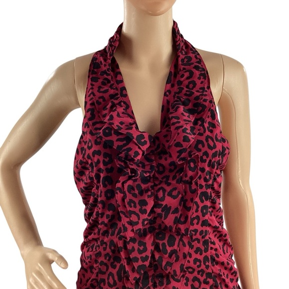 Express Leopard Print Sleeveless Halter Top Red Black Size M - Picture 2 of 7